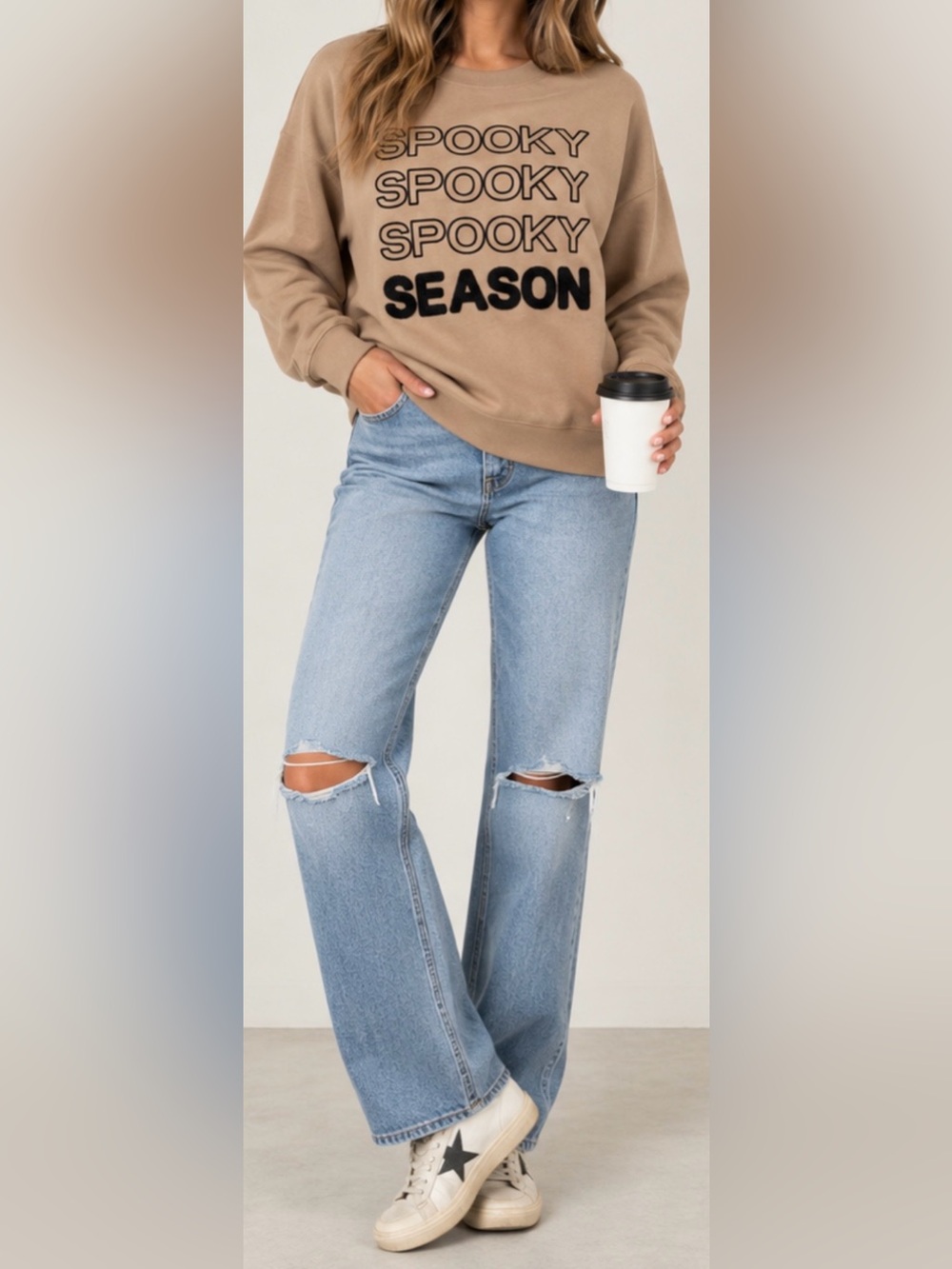 Beach Riot Spooky Season Oversized Sweatshirt Small Tan Halloween NWOT